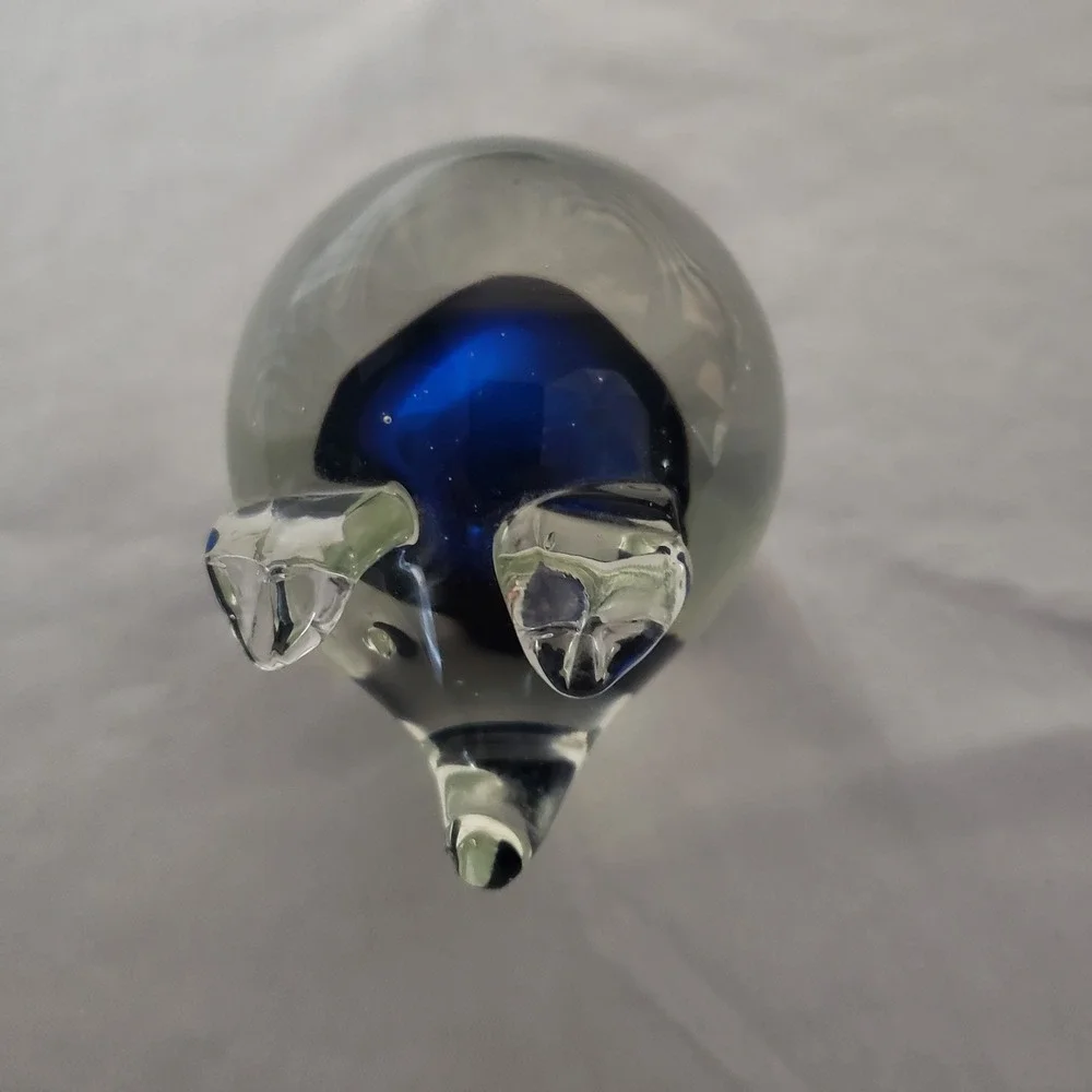 Art Glass Pig‎ Figurine Paperweight Cobalt Blue Interior Vintage Hand Blown
